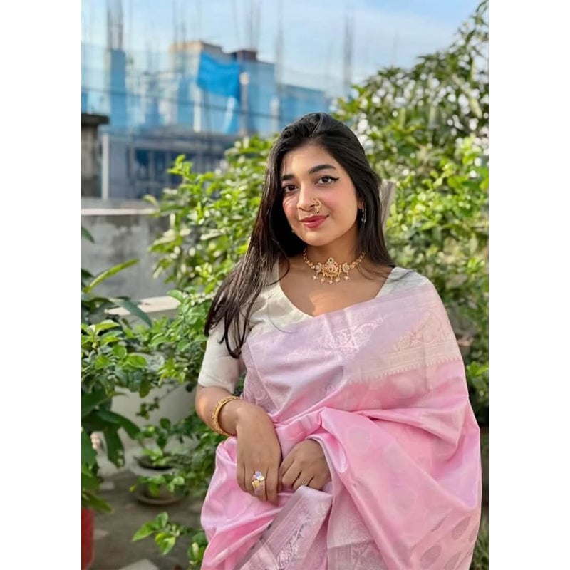 Picture of Elevate Your Look with Unique Trendy and Fashionable Design Soft Silk Katan Saree-Pink