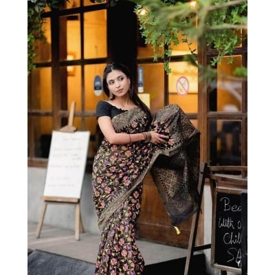 Picture of New Treandy Collection Vairal afsan print saree for women-Black