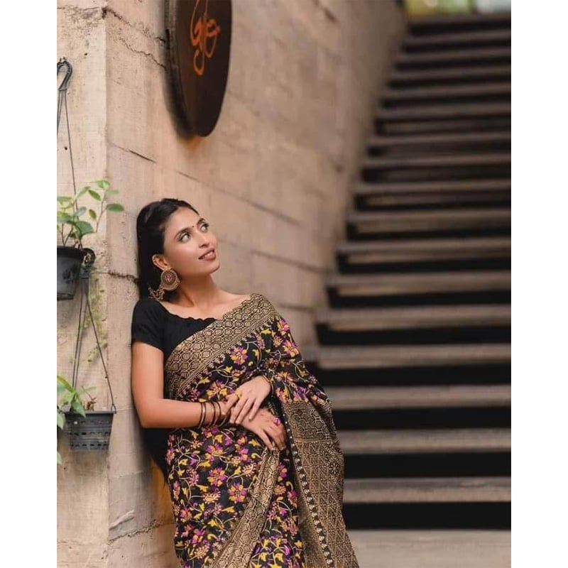 Picture of New Treandy Collection Vairal afsan print saree for women-Black