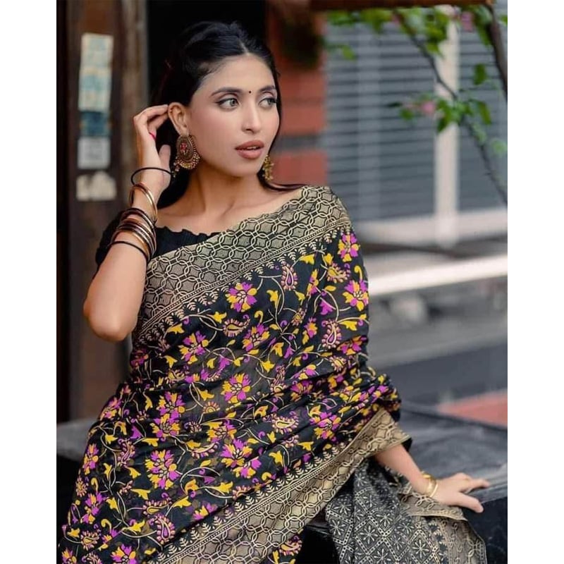 Picture of New Treandy Collection Vairal afsan print saree for women-Black