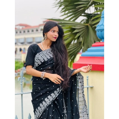 Picture of New Treandy Collection Vairal afsan print saree for women-Black