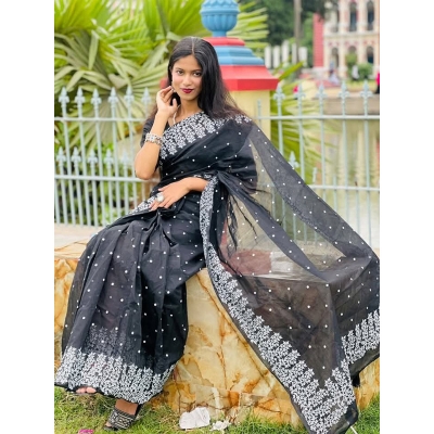 Picture of New Treandy Collection Vairal afsan print saree for women-Black