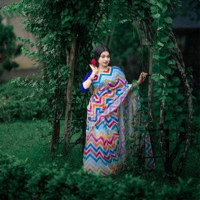 Picture of Chanderi Silk Digital Printed tassel Saree Soft and comfortable 12.5 Hand Saree For Women-Multicolor