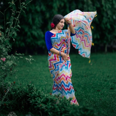 Picture of Chanderi Silk Digital Printed tassel Saree Soft and comfortable 12.5 Hand Saree For Women-Multicolor