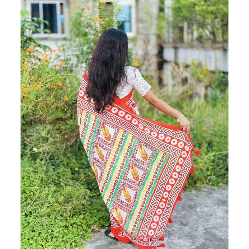 Picture of Chanderi Silk Digital Printed tassel Saree Soft and comfortable 12.5 Hand Saree For Women-Multicolor