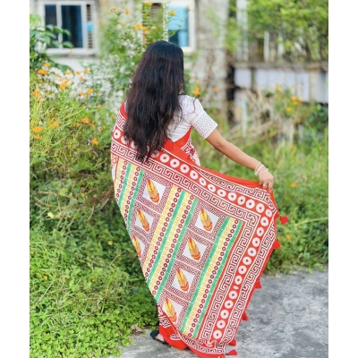 Picture of Chanderi Silk Digital Printed tassel Saree Soft and comfortable 12.5 Hand Saree For Women-Multicolor