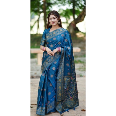Picture of Elegant Style Original Japani Silk Bodhua Print Saree With Blouse Piece - Perfect & Suitable For Any Occasion-Multicolor
