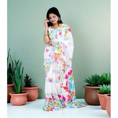 Picture of Chanderi Silk Digital Printed tassel Saree Soft and comfortable 12.5 Hand Saree For Women