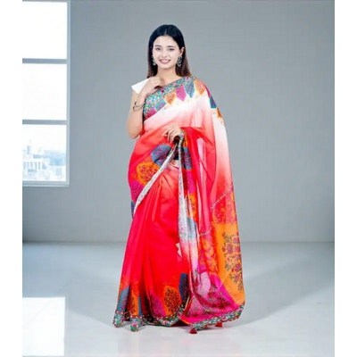 Picture of Chanderi Silk Digital Printed tassel Saree Soft and comfortable 12.5 Hand Saree For Women