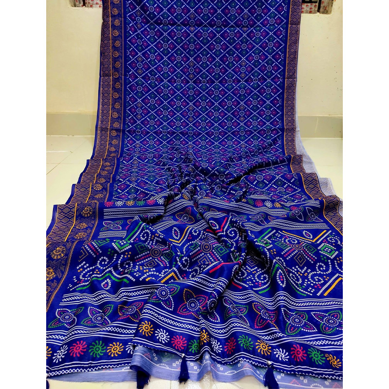 Picture of Chanderi Silk Digital Printed tassel Saree Soft and comfortable 12.5 Hand Saree For Women-Blue