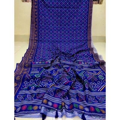 Picture of Chanderi Silk Digital Printed tassel Saree Soft and comfortable 12.5 Hand Saree For Women-Blue