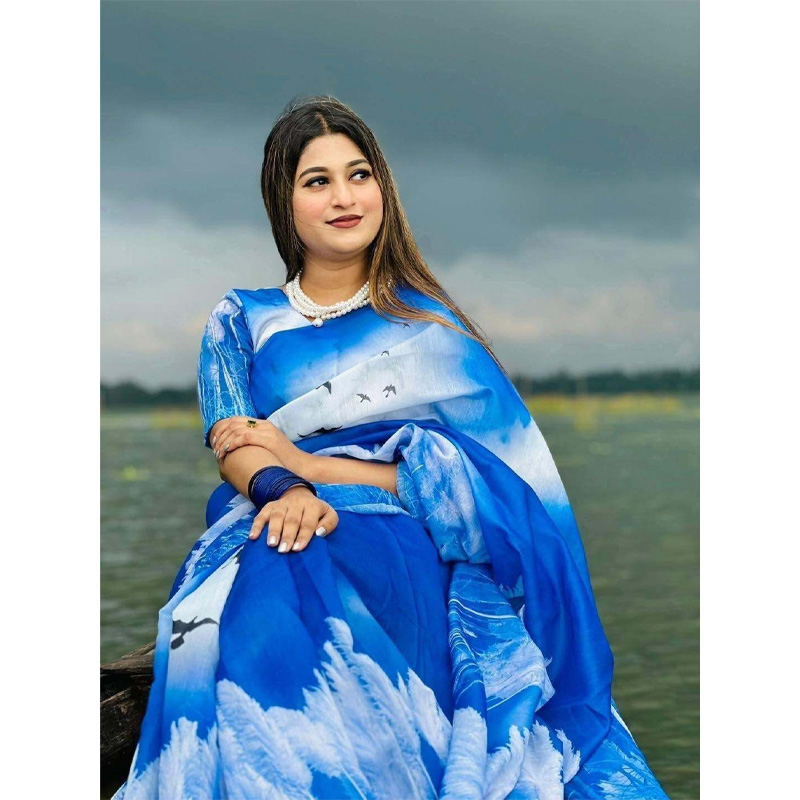 Picture of Chanderi Silk Digital Printed tassel Saree Soft and comfortable 12.5 Hand Saree For Women-Multicolor