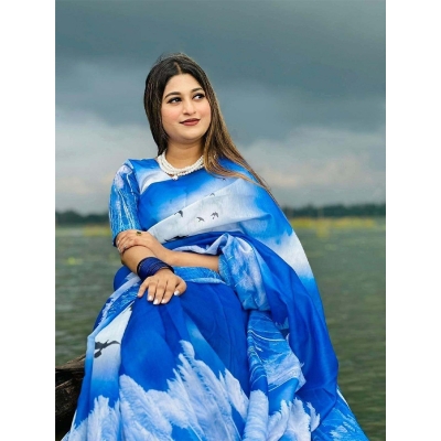 Picture of Chanderi Silk Digital Printed tassel Saree Soft and comfortable 12.5 Hand Saree For Women-Multicolor