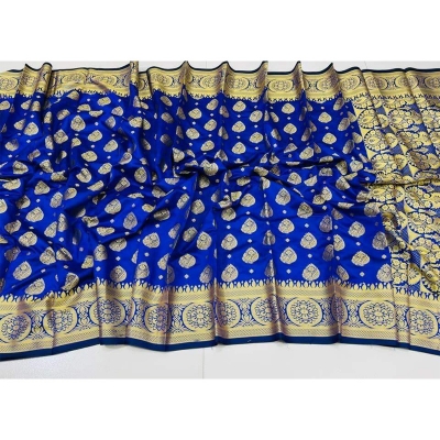 Picture of Fashionable Full Body Work Soft Silk Katan Saree-Blue
