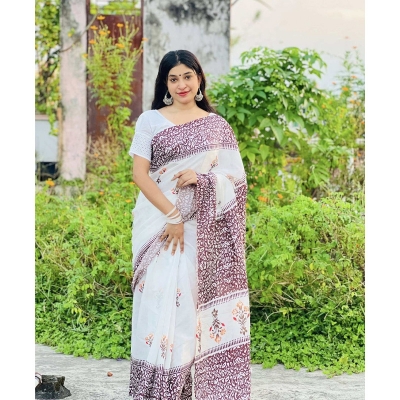 Picture of Chanderi Silk Digital Printed tassel Saree Soft and comfortable 12.5 Hand Saree For Women