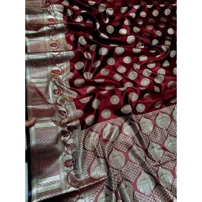 Picture of Fashionable Full Body Work Soft Silk Katan Saree-Maroon