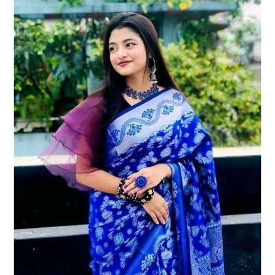 Picture of Fashionable Full Body Work Soft Silk Katan Saree-Blue