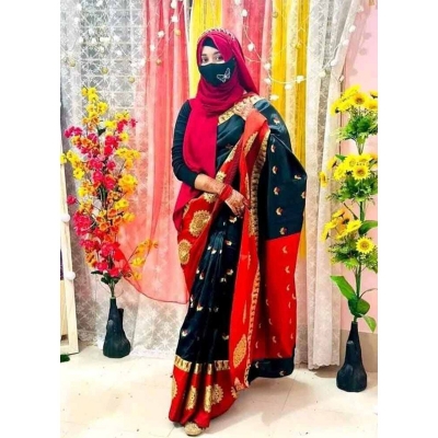 Picture of Fashionable Full Body Work Soft Silk Katan Saree-Black