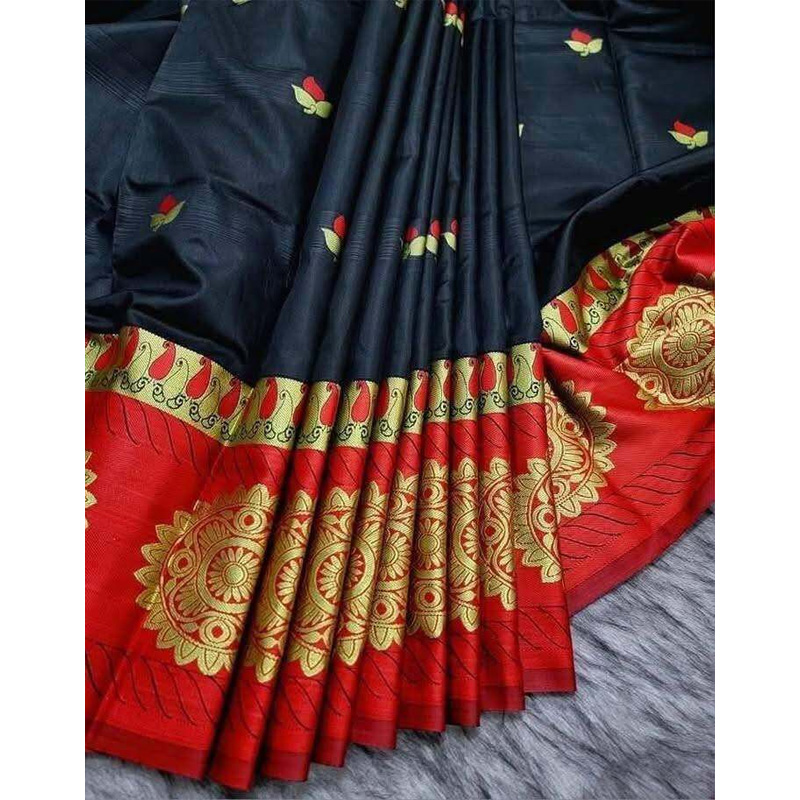 Picture of Fashionable Full Body Work Soft Silk Katan Saree-Black
