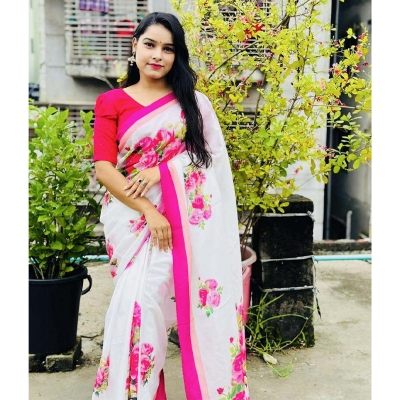 Picture of Chanderi Silk Digital Printed tassel Saree Soft and comfortable 12.5 Hand Saree For Women