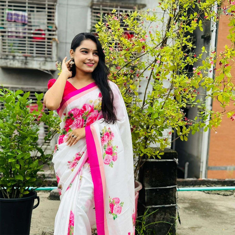 Picture of Chanderi Silk Digital Printed tassel Saree Soft and comfortable 12.5 Hand Saree For Women