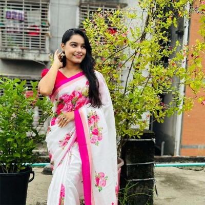 Picture of Chanderi Silk Digital Printed tassel Saree Soft and comfortable 12.5 Hand Saree For Women
