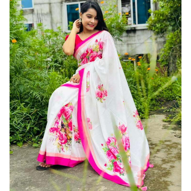 Picture of Chanderi Silk Digital Printed tassel Saree Soft and comfortable 12.5 Hand Saree For Women