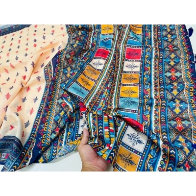 Picture of Chanderi Silk Digital Printed tassel Saree Soft and comfortable 12.5 Hand Saree For Women