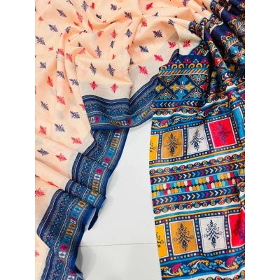 Picture of Chanderi Silk Digital Printed tassel Saree Soft and comfortable 12.5 Hand Saree For Women