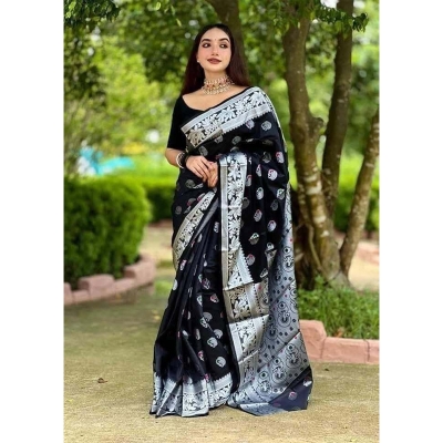 Picture of Fashionable Full Body Work Soft Silk Katan Saree-Black