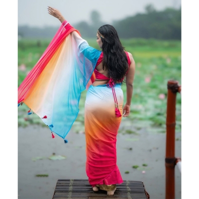Picture of Chanderi Silk Digital Printed tassel Saree Soft and comfortable 12.5 Hand Saree For Women-Multicolor