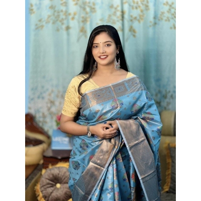 Picture of Fashionable Full Body Work Soft Silk Katan Saree-Multicolor