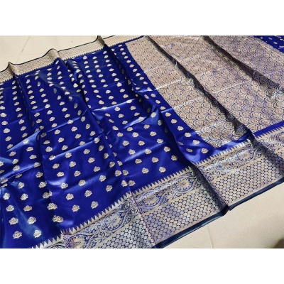 Picture of Fashionable Full Body Work Soft Silk Katan Saree-Blue
