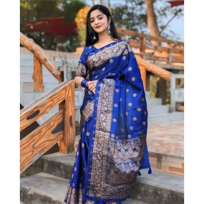 Picture of Elegant Style Original Japani Silk Bodhua Print Saree With Blouse Piece - Perfect & Suitable For Any Occasion-Blue