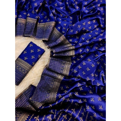 Picture of Elegant Style Original Japani Silk Bodhua Print Saree With Blouse Piece - Perfect & Suitable For Any Occasion-Blue