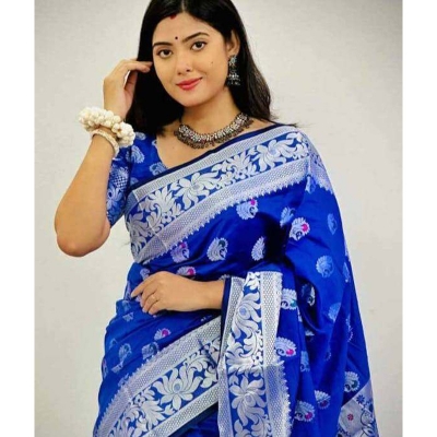 Picture of Fashionable Full Body Work Soft Silk Katan Saree-Blue