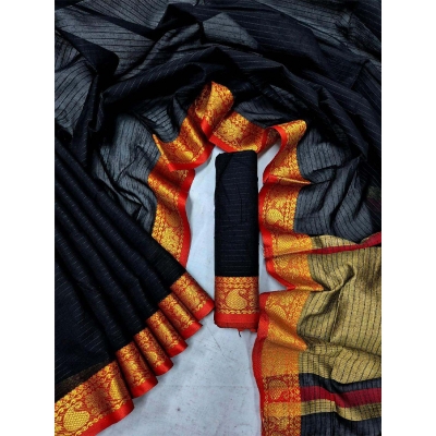 Picture of Most Popular Trendy Halfsilk Kantha Stitch Saree With Blouse Piece-Black