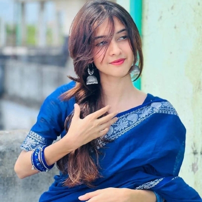 Picture of Most Popular Trendy Halfsilk Kantha Stitch Saree With Blouse Piece-Blue