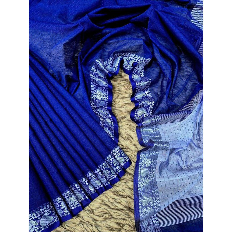 Picture of Most Popular Trendy Halfsilk Kantha Stitch Saree With Blouse Piece-Blue