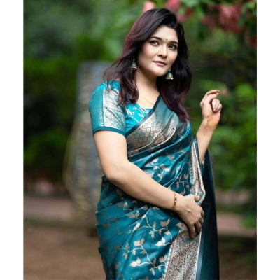 Picture of Fashionable Full Body Work Soft Silk Katan Saree-Multicolor