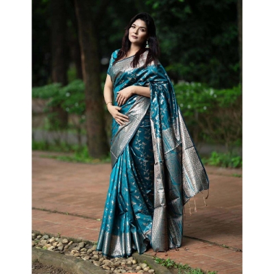 Picture of Fashionable Full Body Work Soft Silk Katan Saree-Multicolor