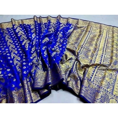 Picture of Fashionable Full Body Work Soft Silk Katan Saree-Blue