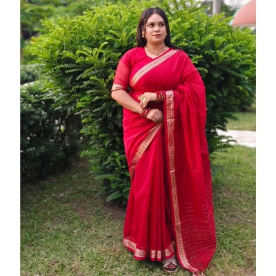 Picture of Most Popular Trendy Halfsilk Kantha Stitch Saree With Blouse Piece-Maroon
