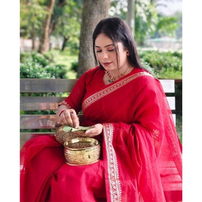 Picture of Most Popular Trendy Halfsilk Kantha Stitch Saree With Blouse Piece-Maroon