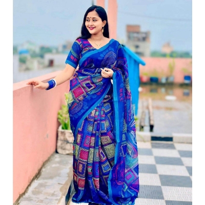 Picture of Chanderi Silk Digital Printed tassel Saree Soft and comfortable 12.5 Hand Saree For Women-Blue