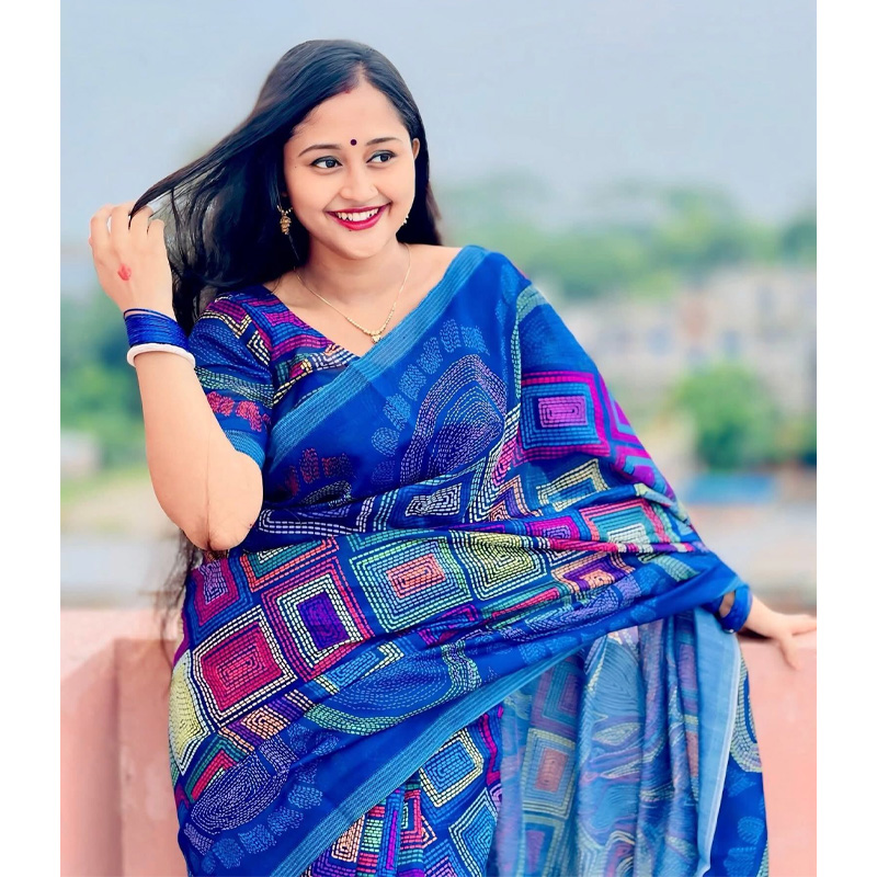 Picture of Chanderi Silk Digital Printed tassel Saree Soft and comfortable 12.5 Hand Saree For Women-Blue