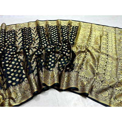 Picture of Fashionable Full Body Work Soft Silk Katan Saree-Black