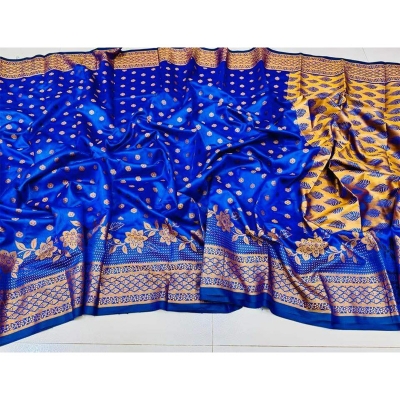 Picture of Fashionable Full Body Work Soft Silk Katan Saree-Blue