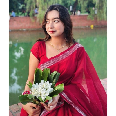 Picture of Most Popular Trendy Halfsilk Kantha Stitch Saree With Blouse Piece-Maroon