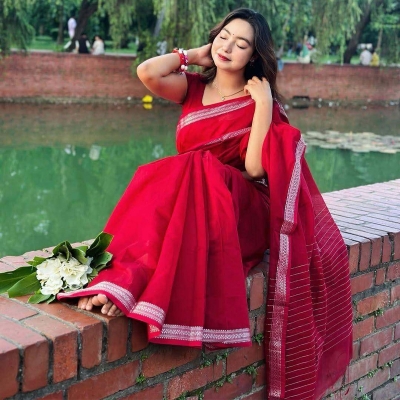 Picture of Most Popular Trendy Halfsilk Kantha Stitch Saree With Blouse Piece-Maroon